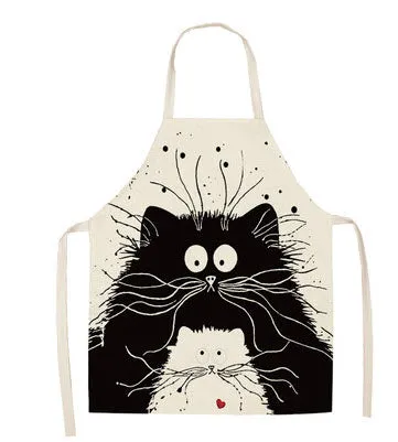 Kitchen Apron Funny  Cat Printed Sleeveless Cotton Linen