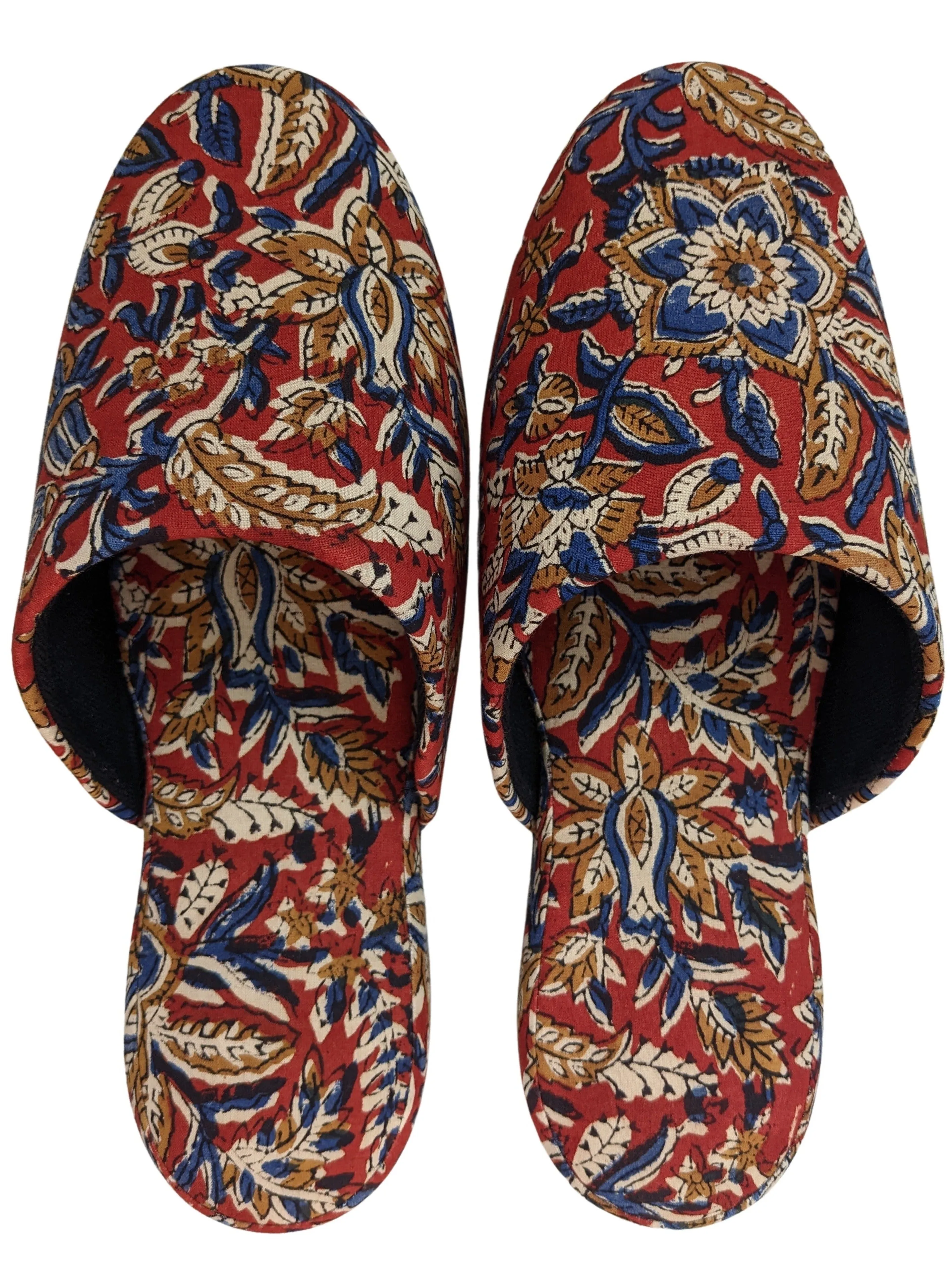 Large Block Printing Flowers Mix Slippers [Black wool felt soles] LF2207 [Size Large]