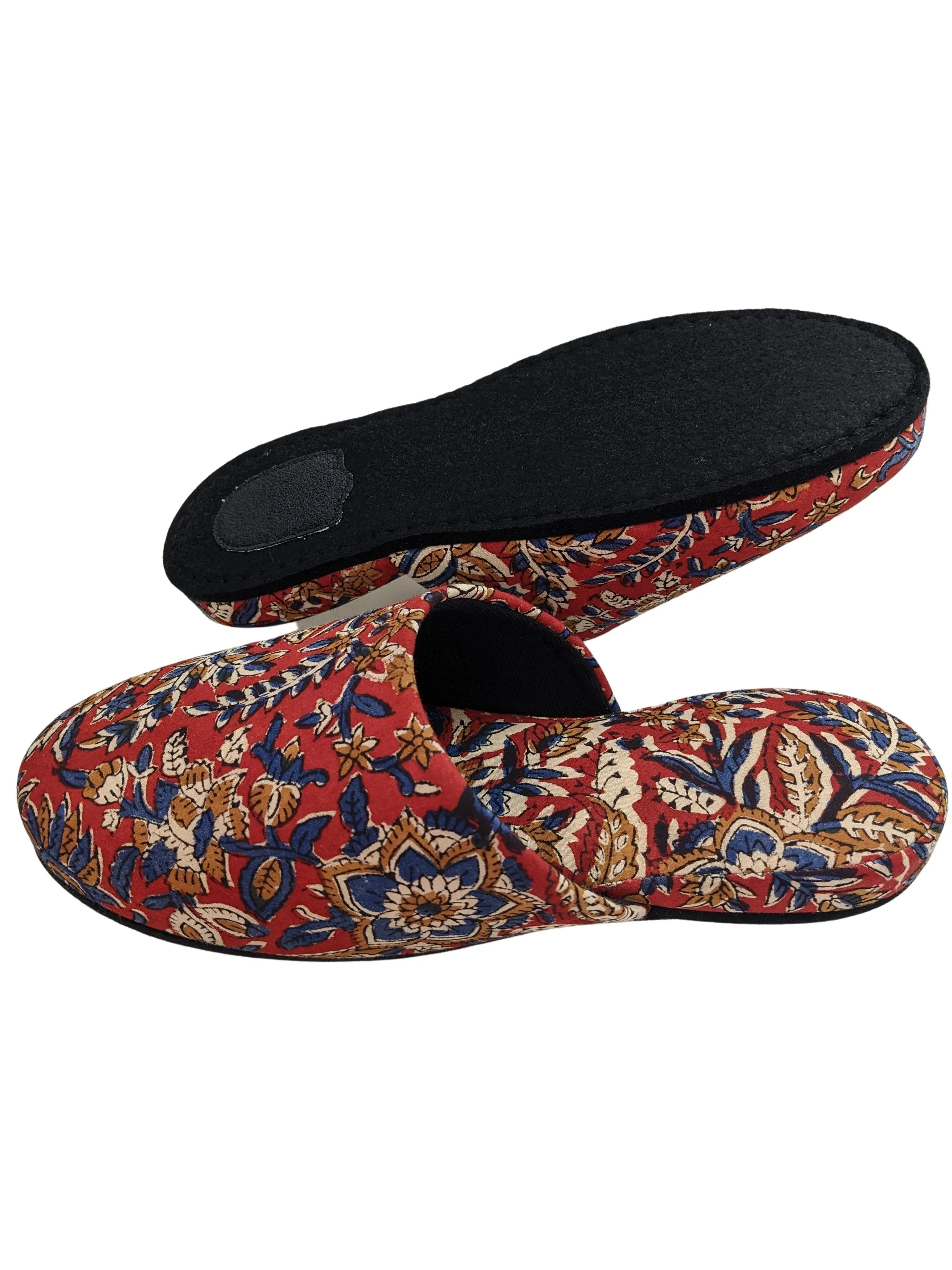 Large Block Printing Flowers Mix Slippers [Black wool felt soles] LF2207 [Size Large]