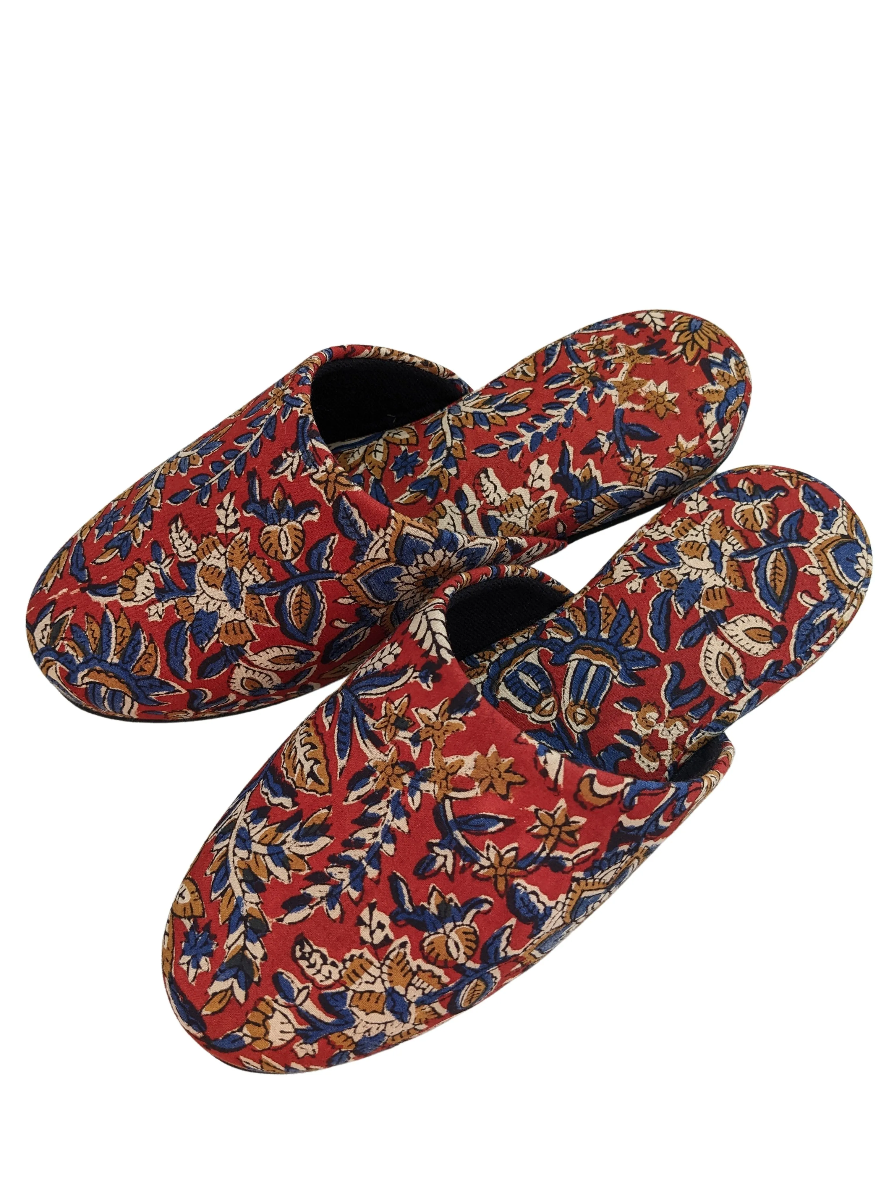 Large Block Printing Flowers Mix Slippers [Black wool felt soles] LF2207 [Size Large]