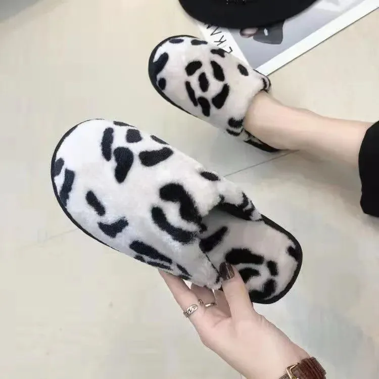 Leopard Pattern Plush Slippers for Women