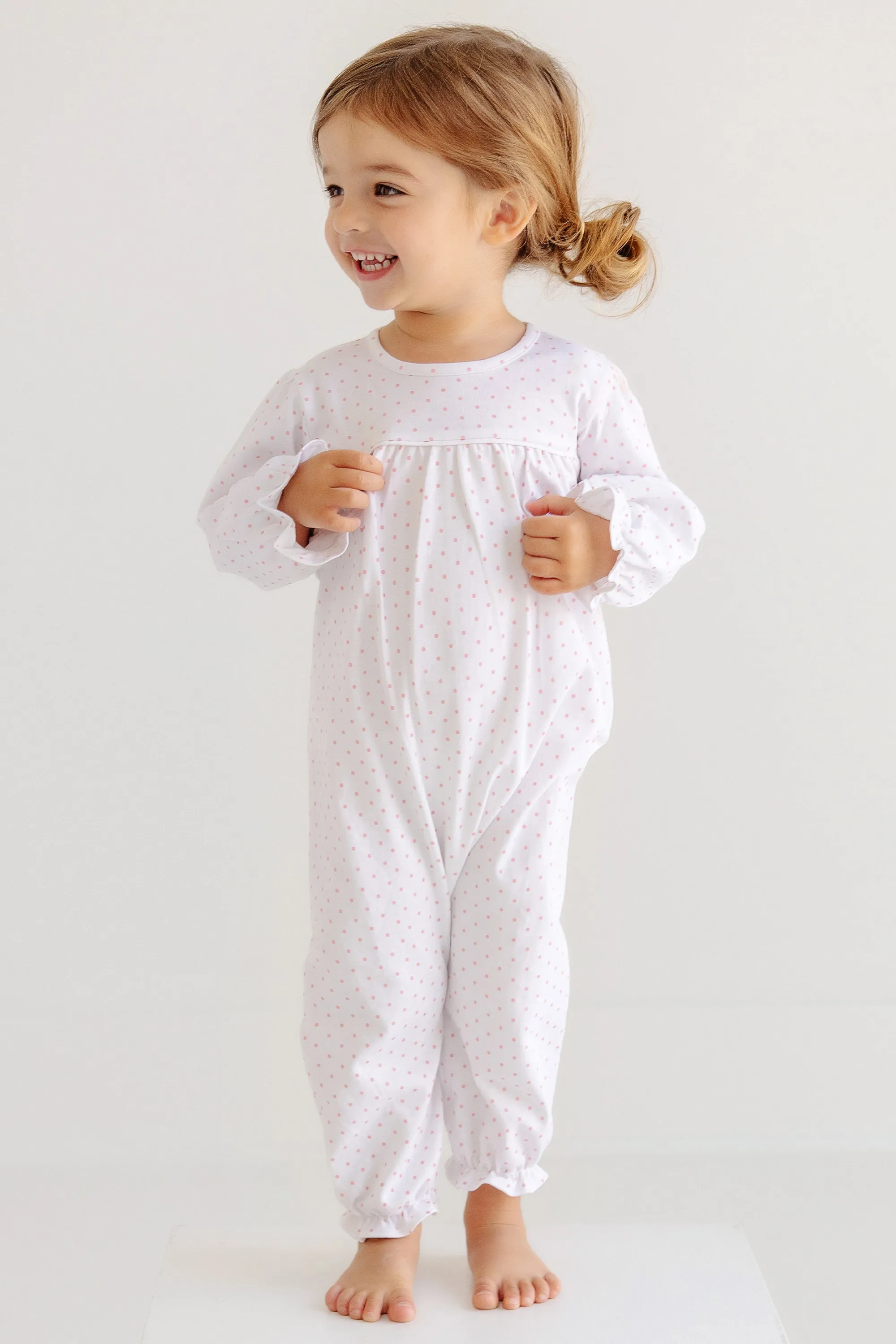 Long Sleeve Penny's Playsuit - Sandpearl Pink Microdot