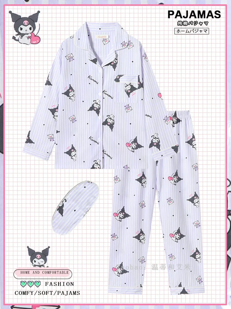 Love Hellokitty Spring and Autumn Cotton Cartoon Long-sleeved Girls Pajamas