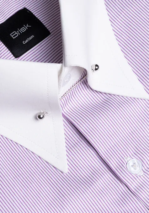 MAUVE PINSTRIPES SHIRT - WHITE PIN COLLAR