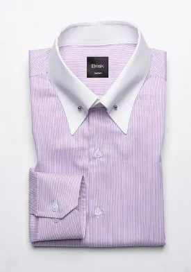 MAUVE PINSTRIPES SHIRT - WHITE PIN COLLAR