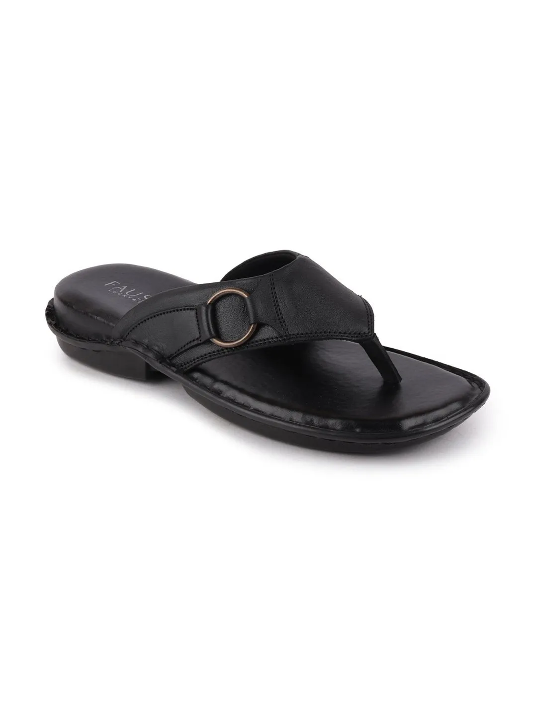 Men Black Casual Leather Slip-On Outdoor Slippers