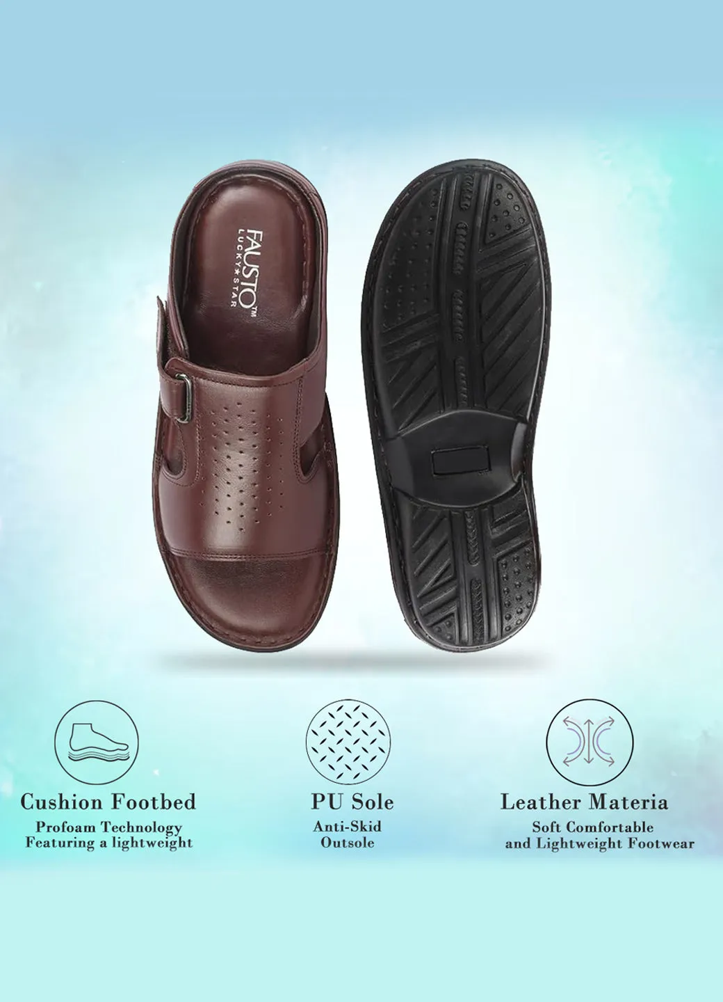 Men Brown Formal Leather Slip-On Slippers