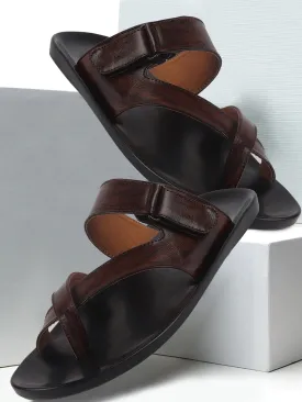 Men Brown Hook & Loop Criss Cross Toe Ring Slipper