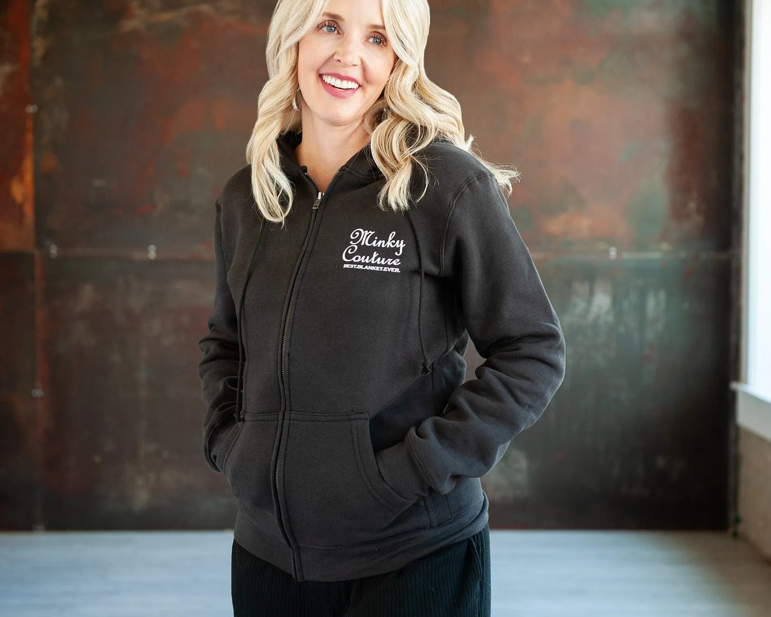 Minky Couture Zip Hoodie- Black