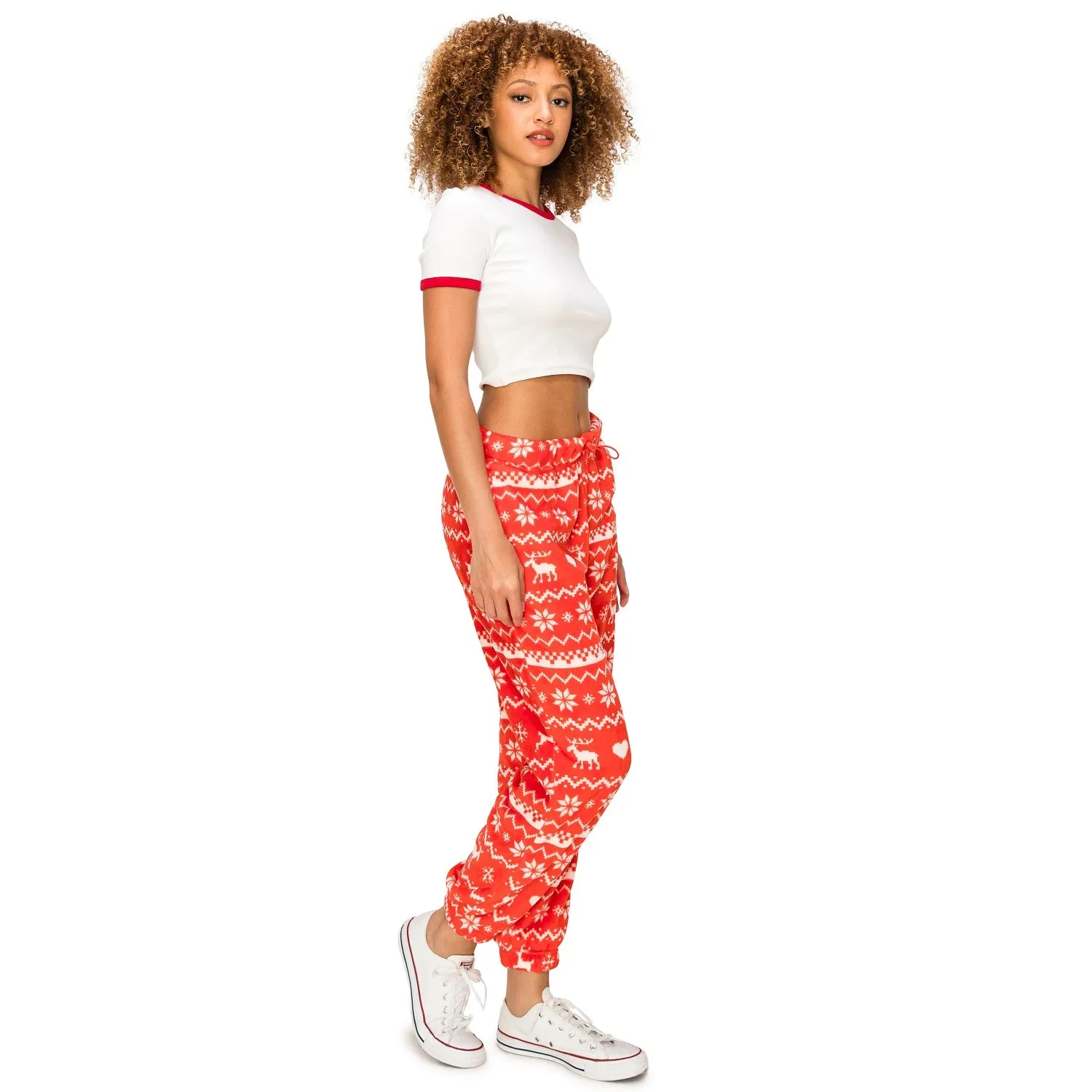 Minky Joggers Sweatpants - Red/Cream