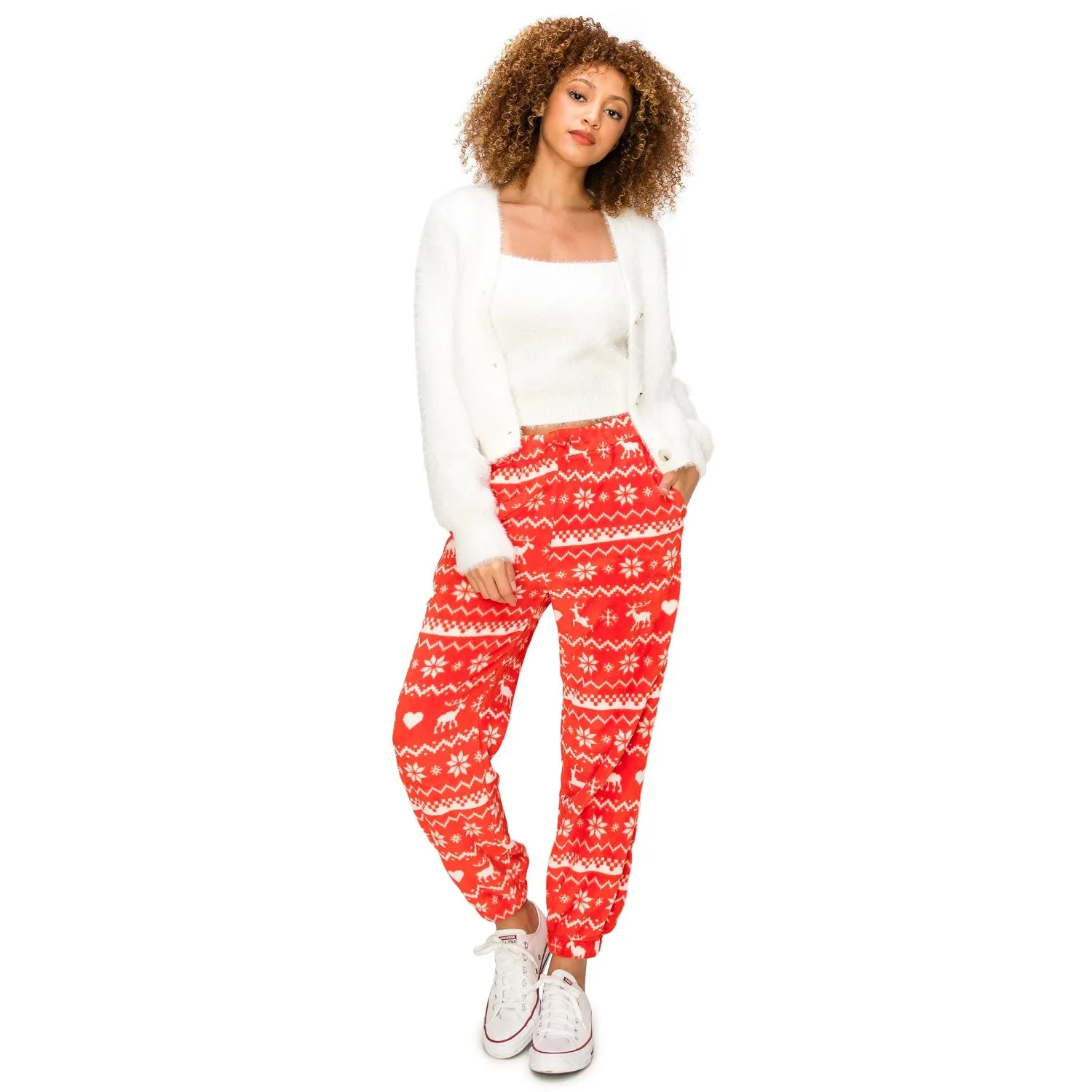 Minky Joggers Sweatpants - Red/Cream