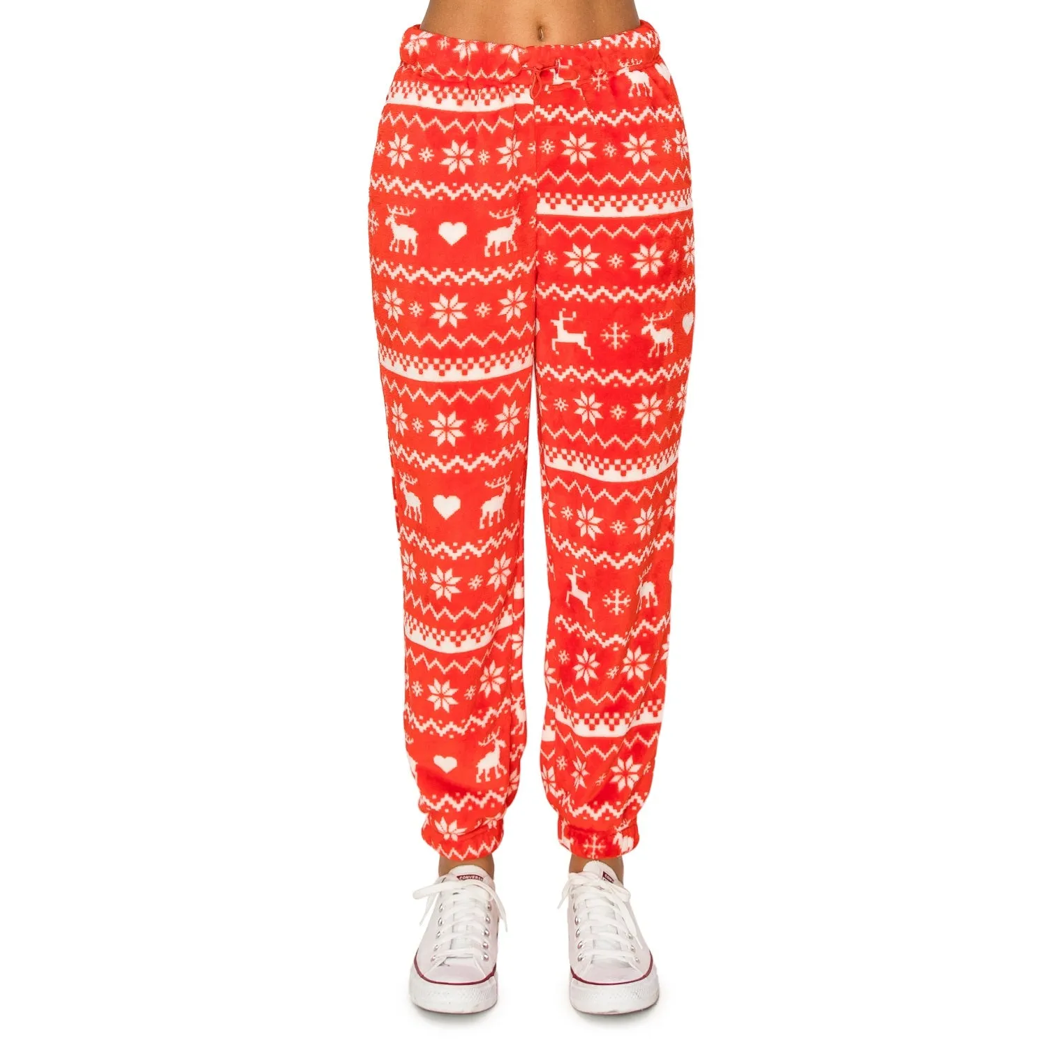 Minky Joggers Sweatpants - Red/Cream