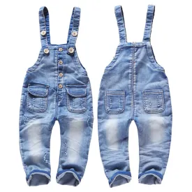 Novel Baby Little Boys Girls Blue Black Denim Wearproof Overalls