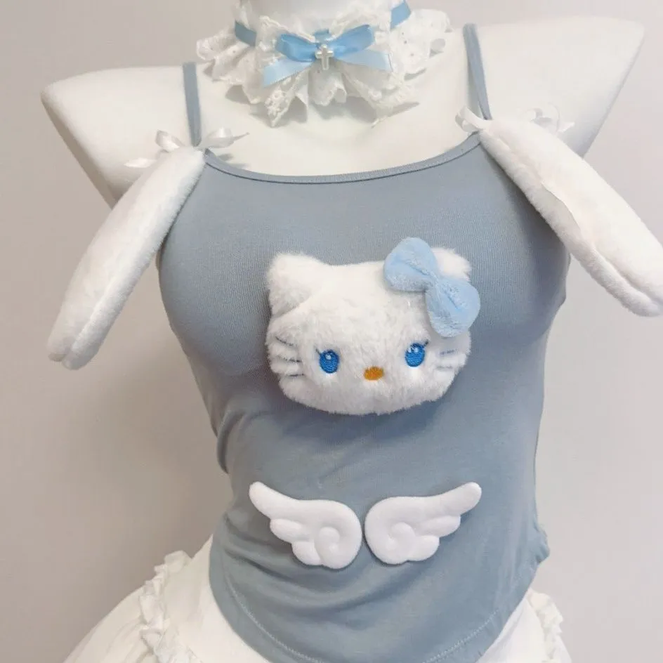 Original handmade rabbit ear blue Kitty strap with chest pad