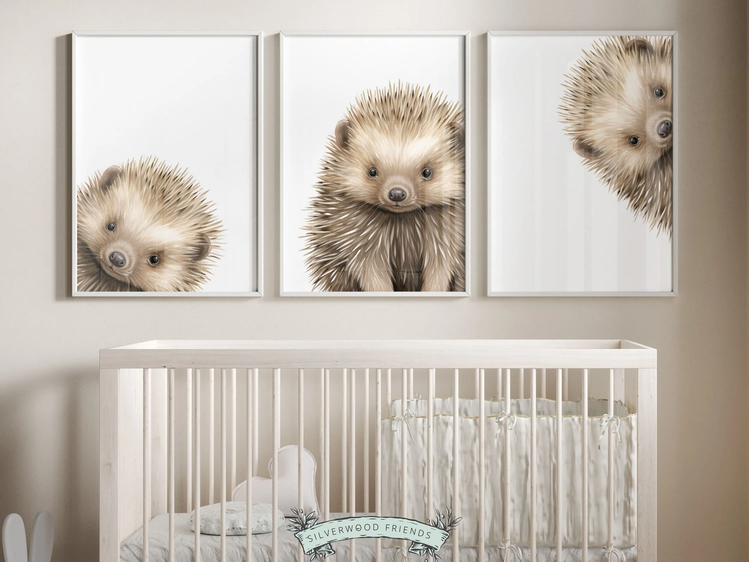 Peeking Animal Nursery Print - Hedgehog