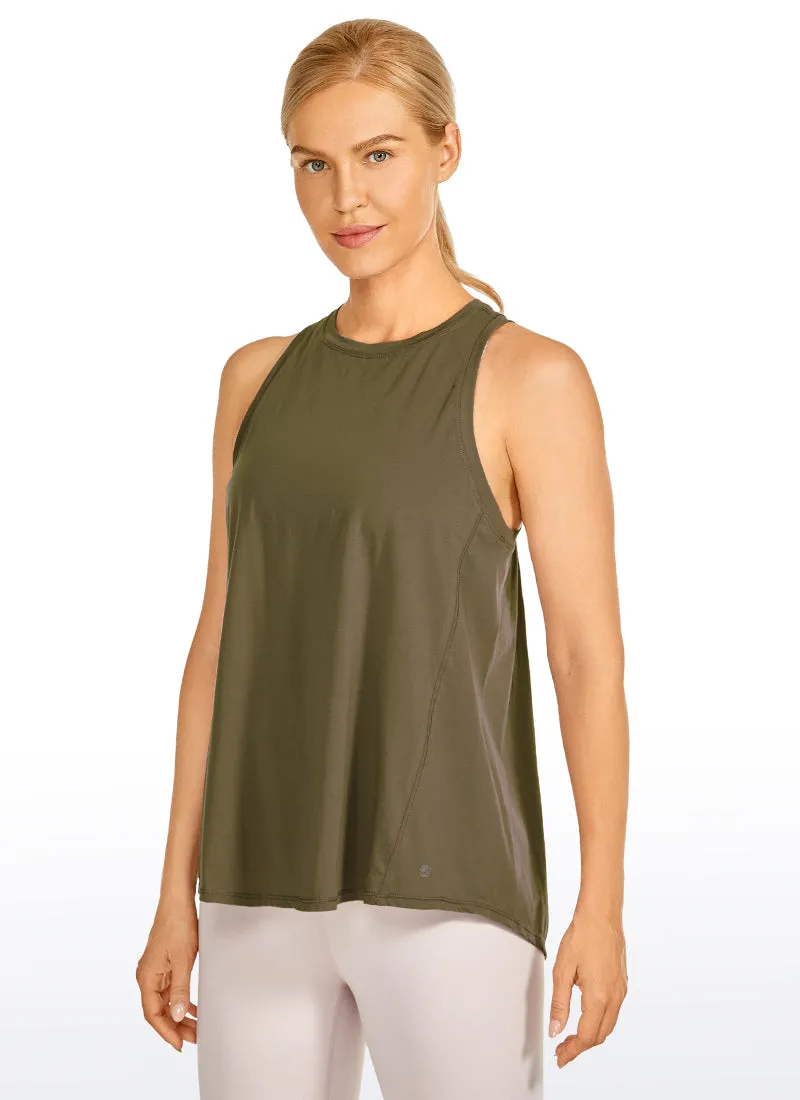 Pima Cotton High Neck Tank Split Open Back