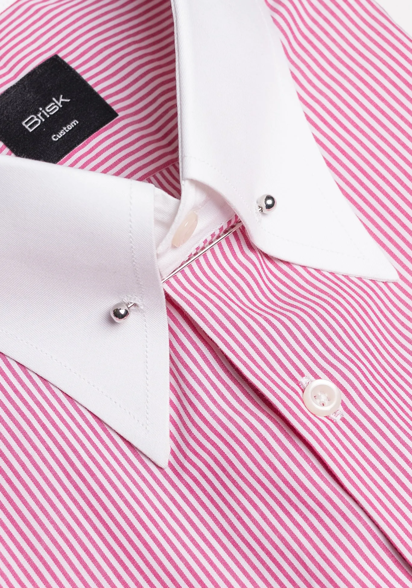 PINK NARROW STRIPES STRETCH SHIRT - WHITE PIN COLLAR