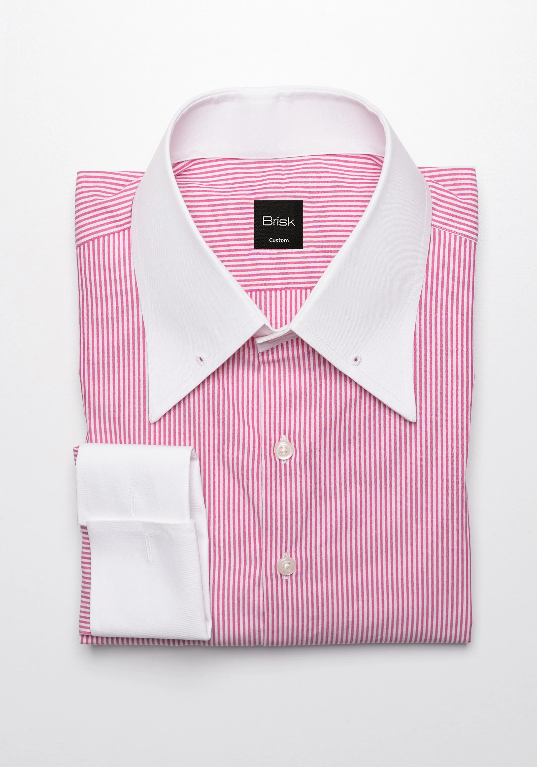 PINK NARROW STRIPES STRETCH SHIRT - WHITE PIN COLLAR