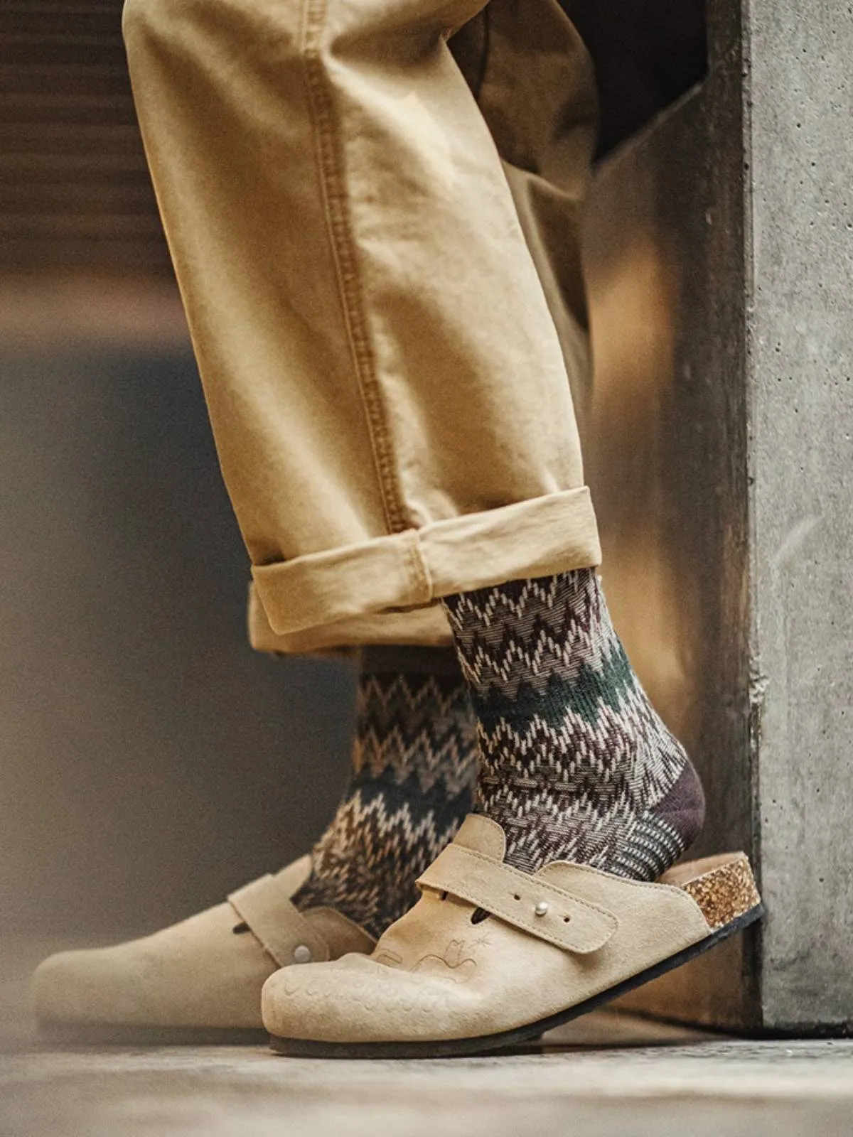 Retro Color-Blocked Knit Mid-Calf Socks