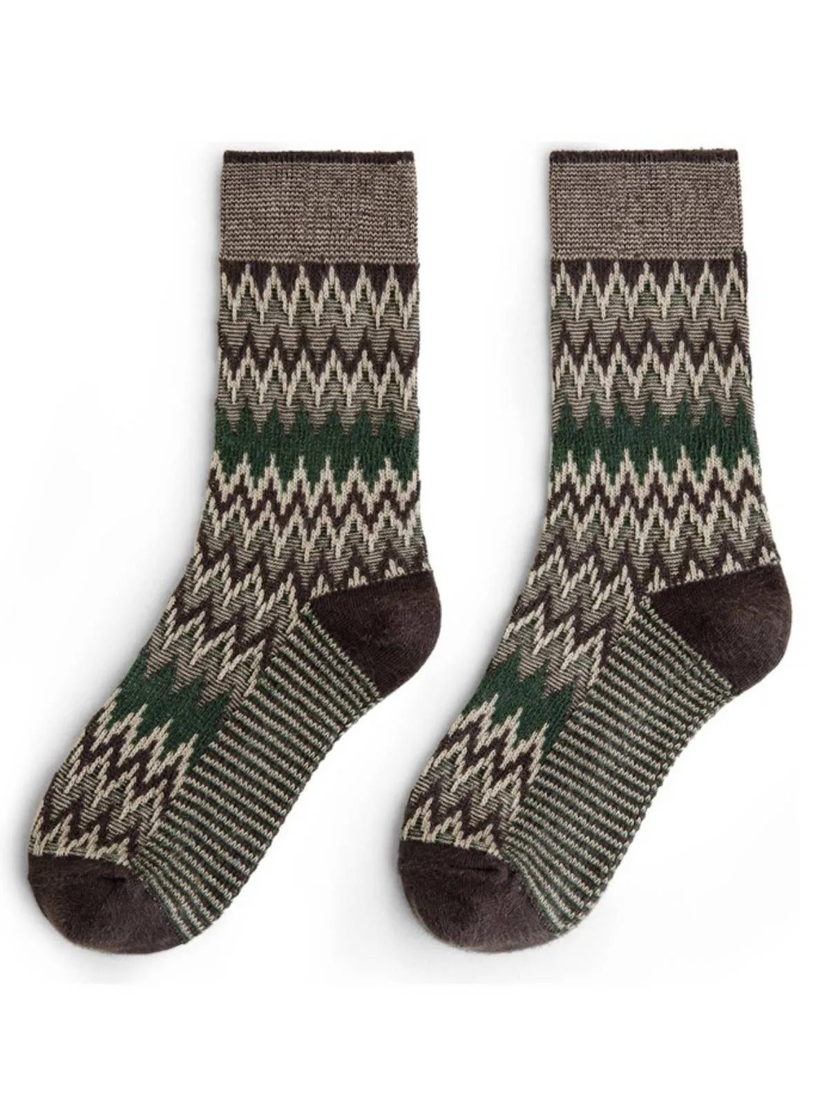 Retro Color-Blocked Knit Mid-Calf Socks