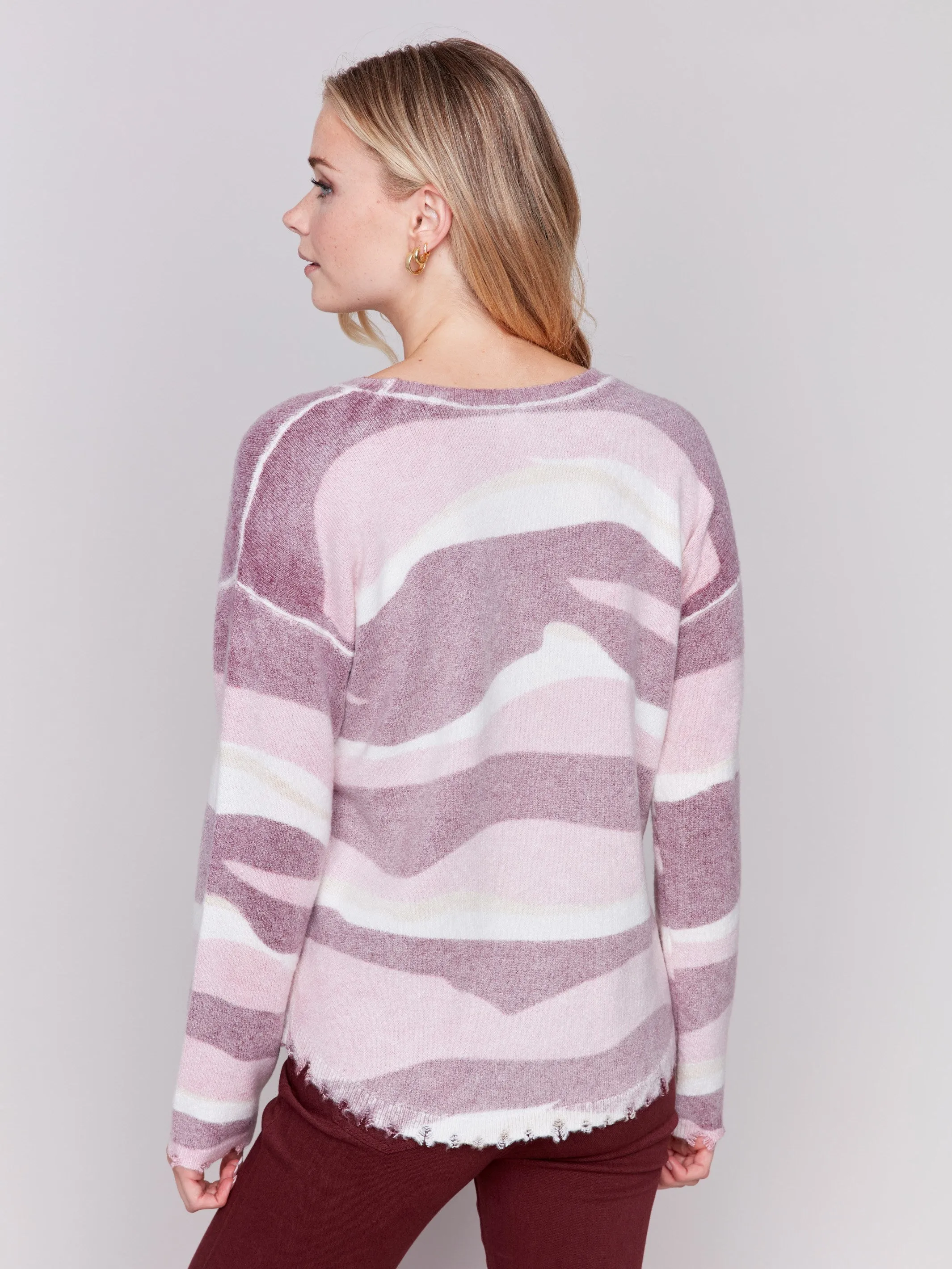 Reversible Printed Plush Sweater - Burgundy