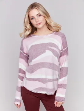 Reversible Printed Plush Sweater - Burgundy