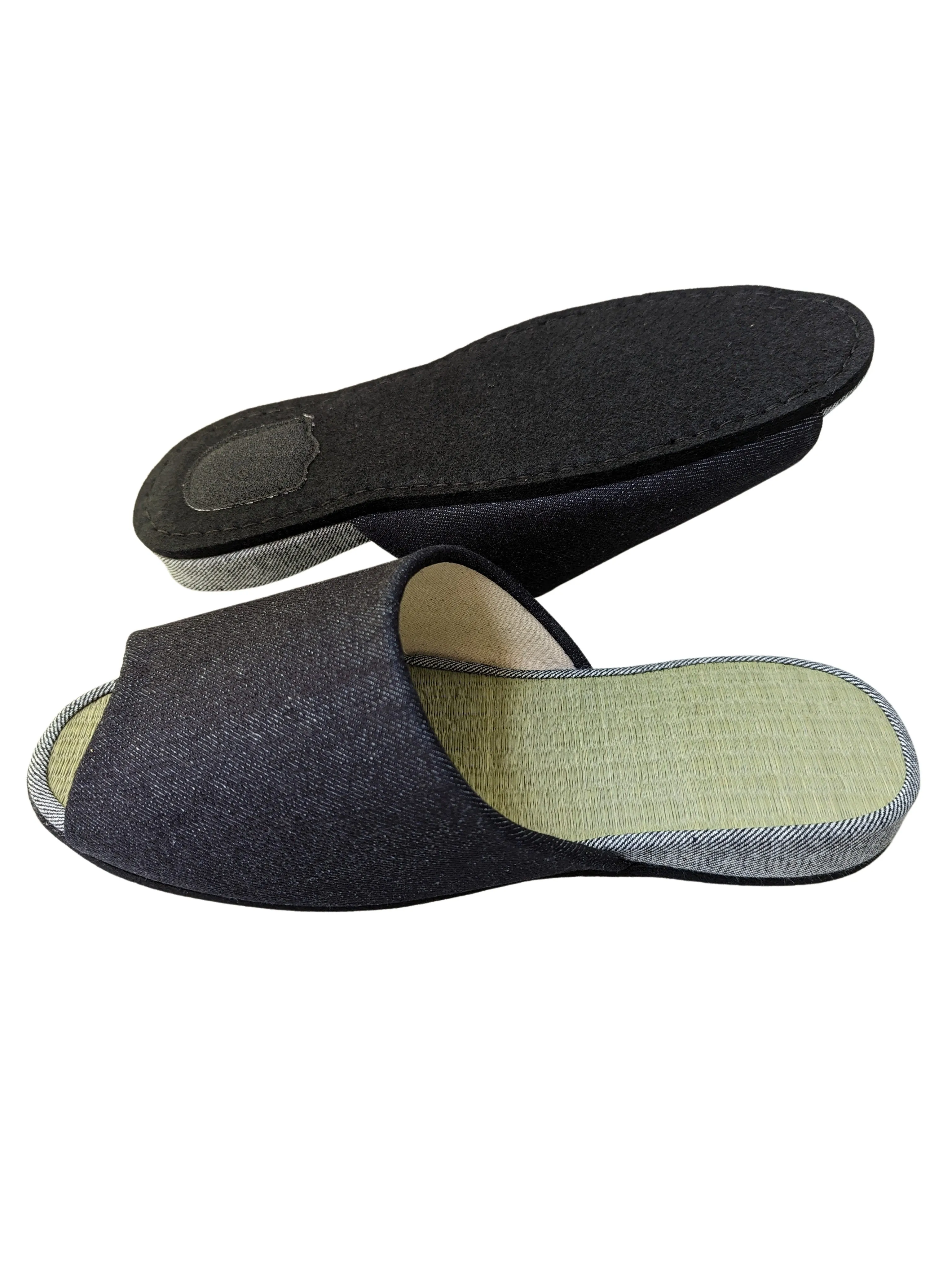 SALE Open-toe TATAMI Denim Slippers A-Type [Black Wool Felt Sole] / Simple [Denim Hiroshima]