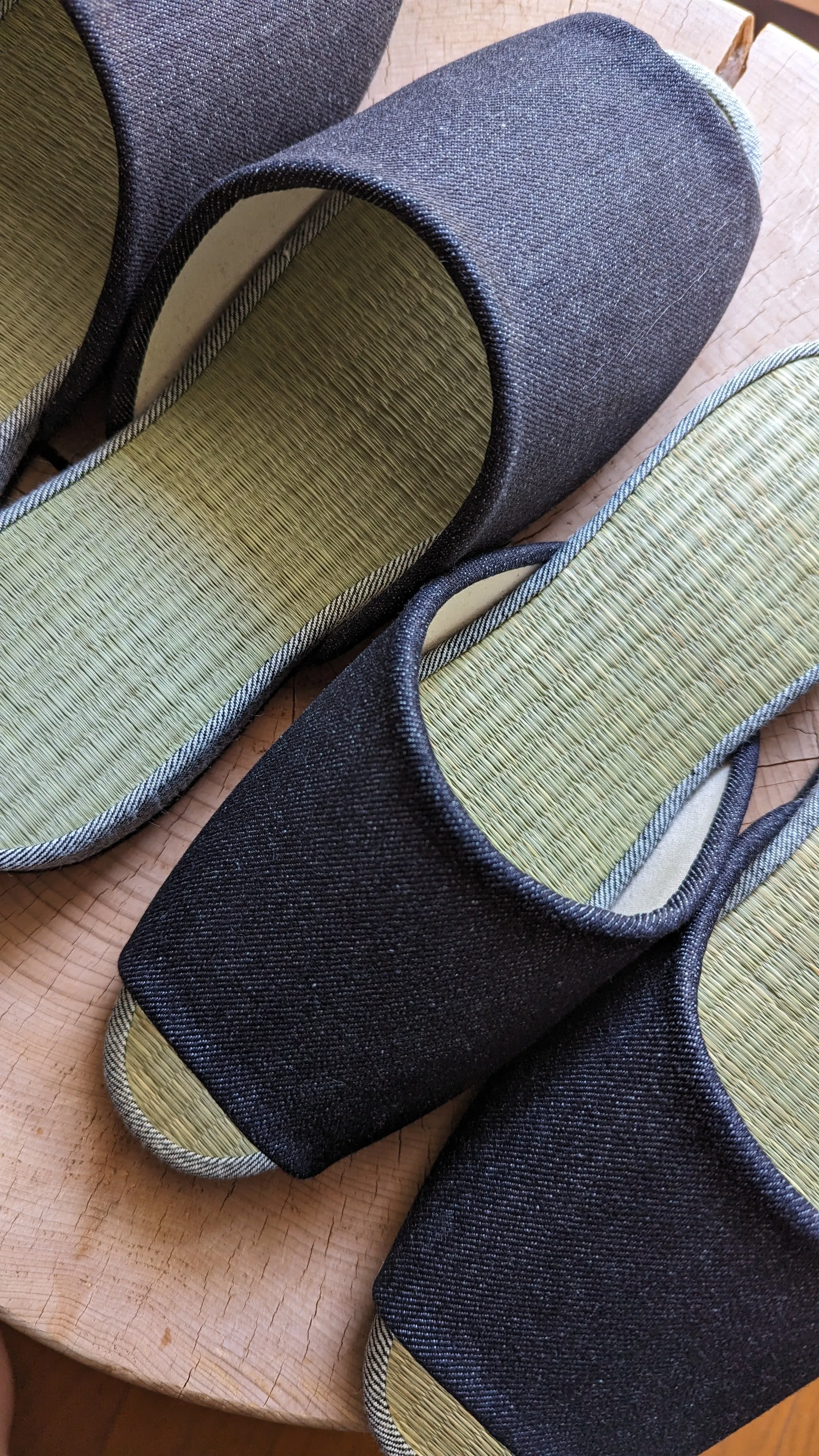 SALE Open-toe TATAMI Denim Slippers A-Type [Black Wool Felt Sole] / Simple [Denim Hiroshima]