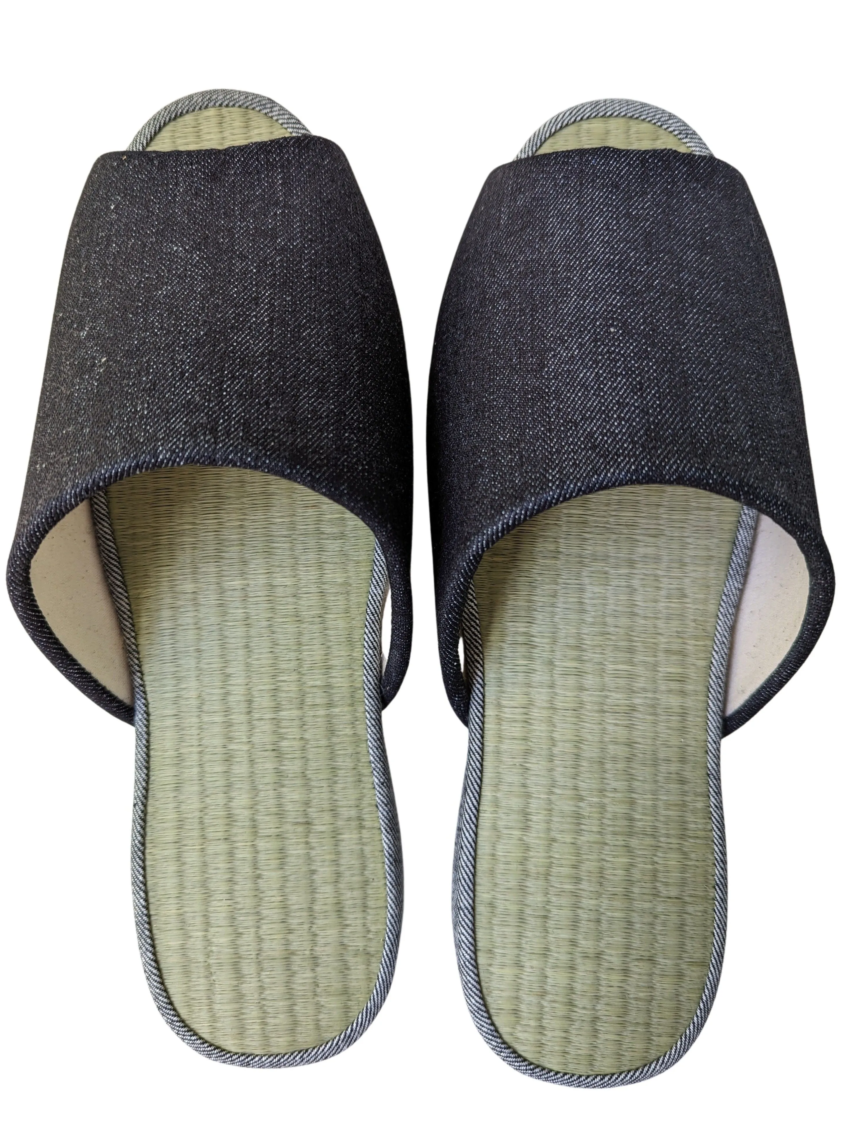 SALE Open-toe TATAMI Denim Slippers A-Type [Black Wool Felt Sole] / Simple [Denim Hiroshima]