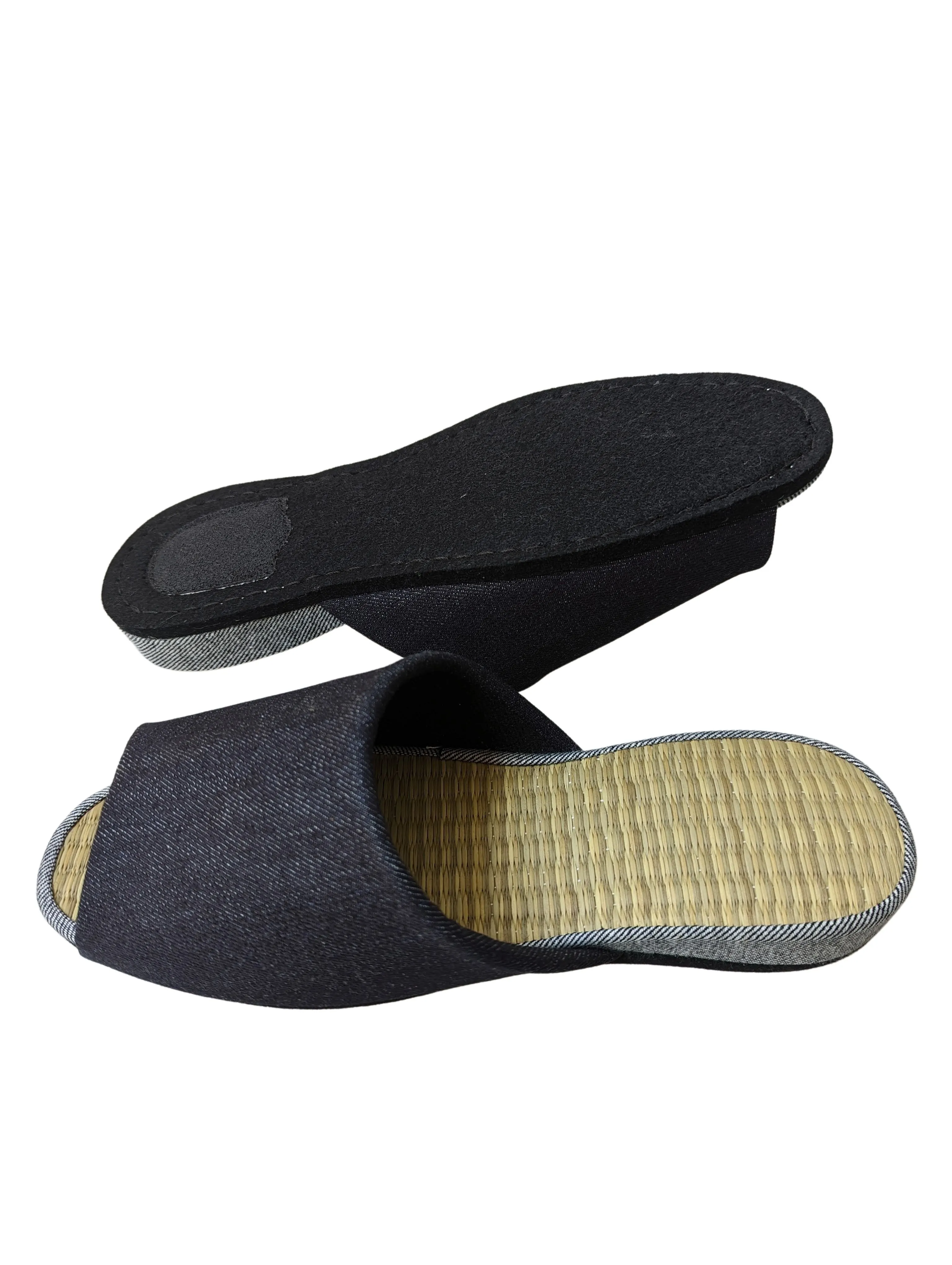 [SALE] Open-toe TATAMI(Mix color)  Denim Slippers Mix color [Black Wool Felt Sole] / Simple [Denim Hiroshima]