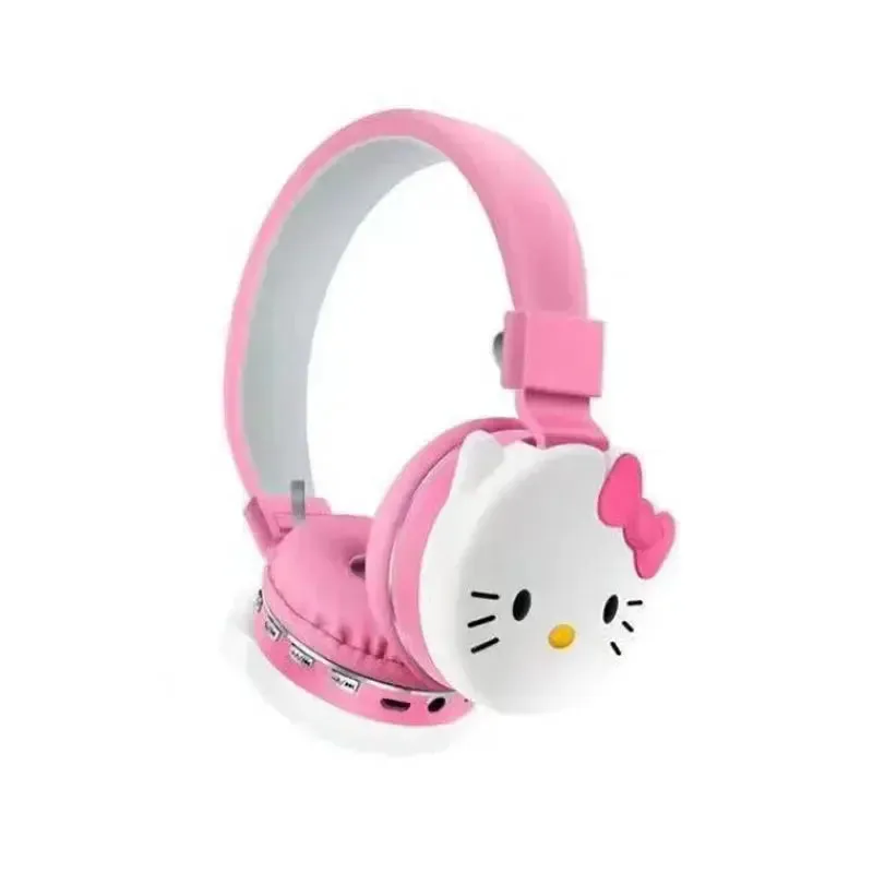 Sanrio Bluetooth Headphone Hello Kitty Wireless Headsets Cartoon Mic Foldable Lightweight Earphone for Phones Laptop Gift Pink