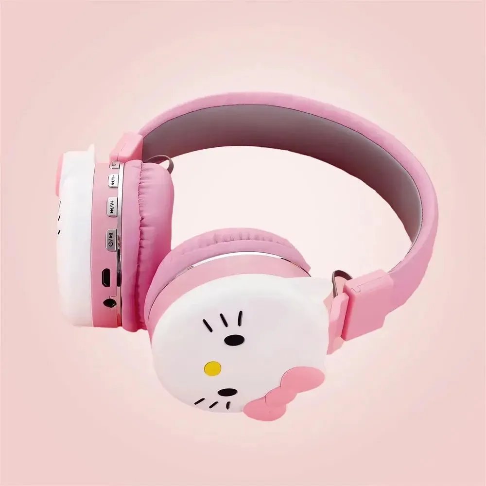 Sanrio Bluetooth Headphone Hello Kitty Wireless Headsets Cartoon Mic Foldable Lightweight Earphone for Phones Laptop Gift Pink