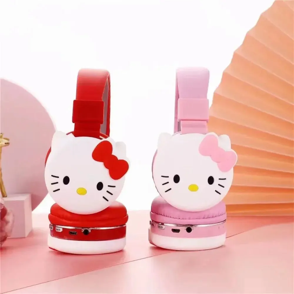 Sanrio Bluetooth Headphone Hello Kitty Wireless Headsets Cartoon Mic Foldable Lightweight Earphone for Phones Laptop Gift Pink