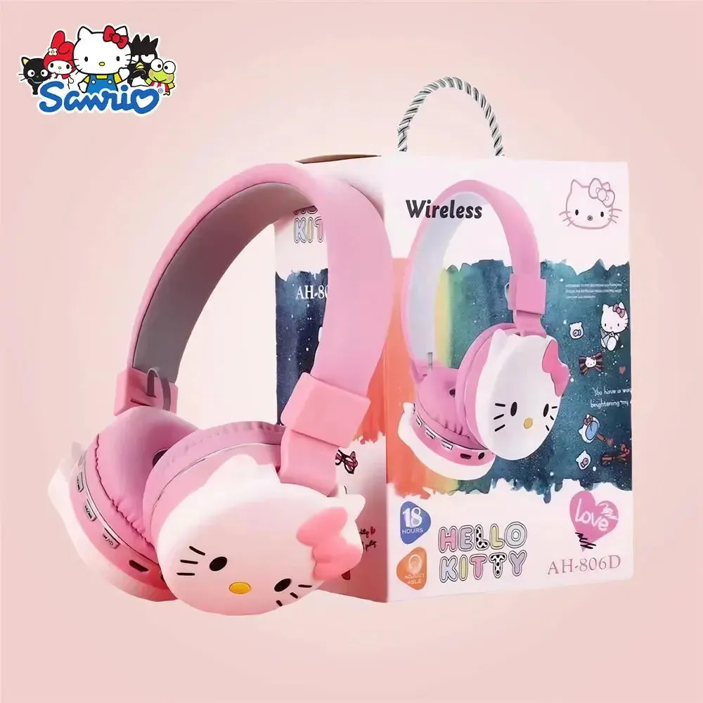 Sanrio Bluetooth Headphone Hello Kitty Wireless Headsets Cartoon Mic Foldable Lightweight Earphone for Phones Laptop Gift Pink