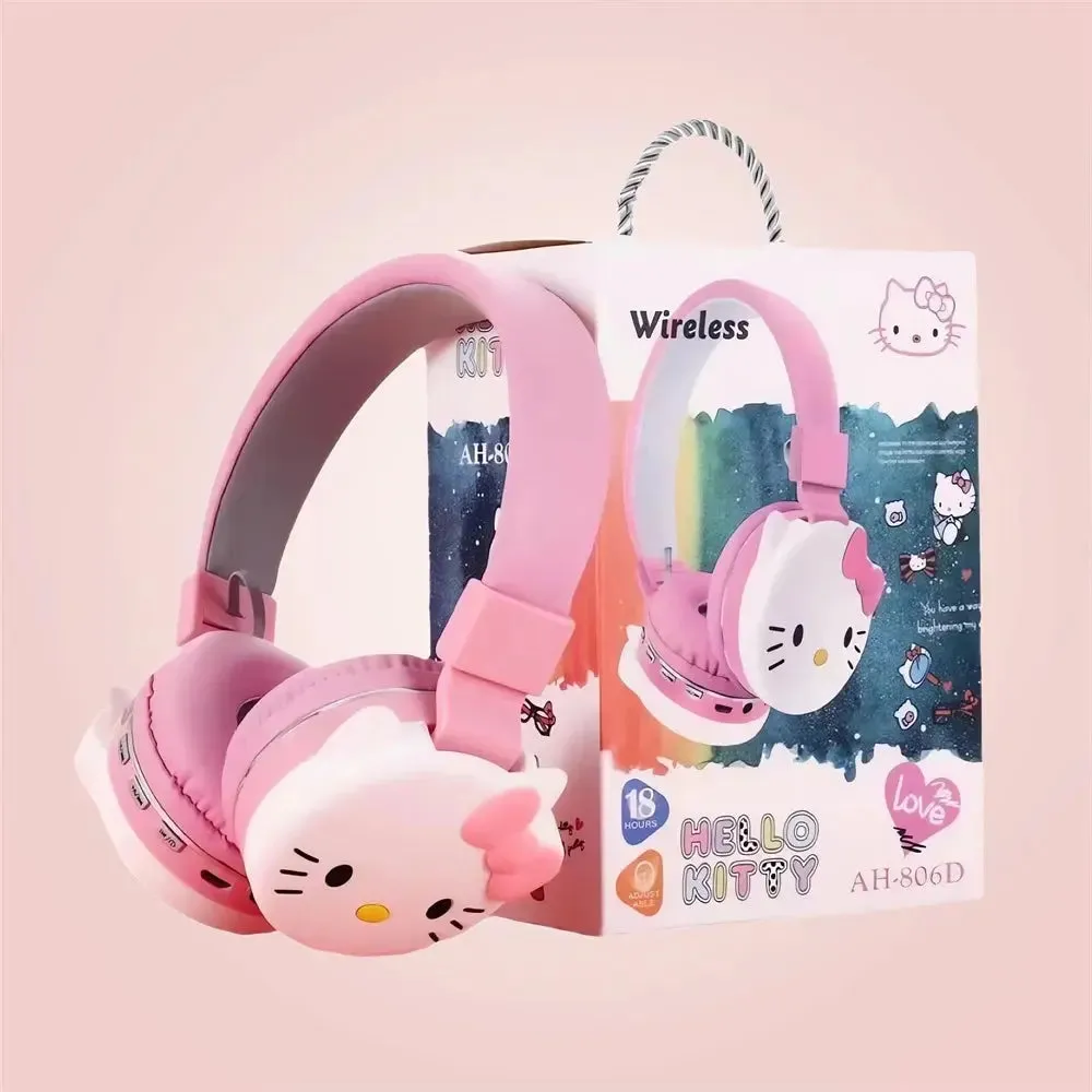 Sanrio Bluetooth Headphone Hello Kitty Wireless Headsets Cartoon Mic Foldable Lightweight Earphone for Phones Laptop Gift Pink