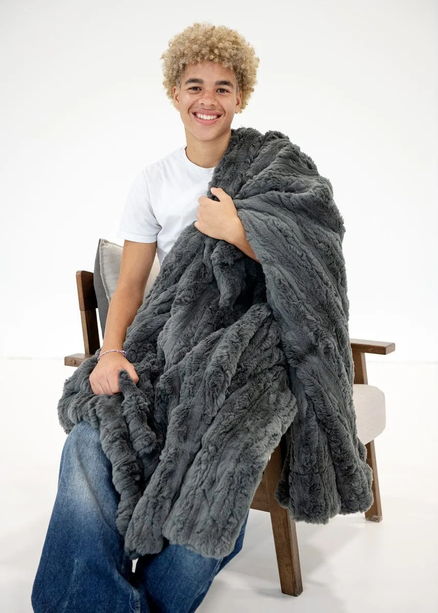 Sculpted Plush Gray Plush Blanket