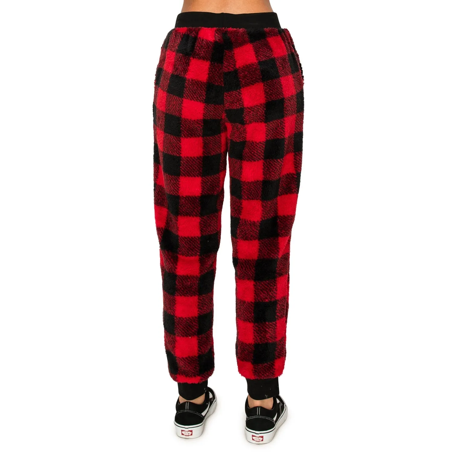 Sherpa Plaid Joggers Sweatpants - Red/Black