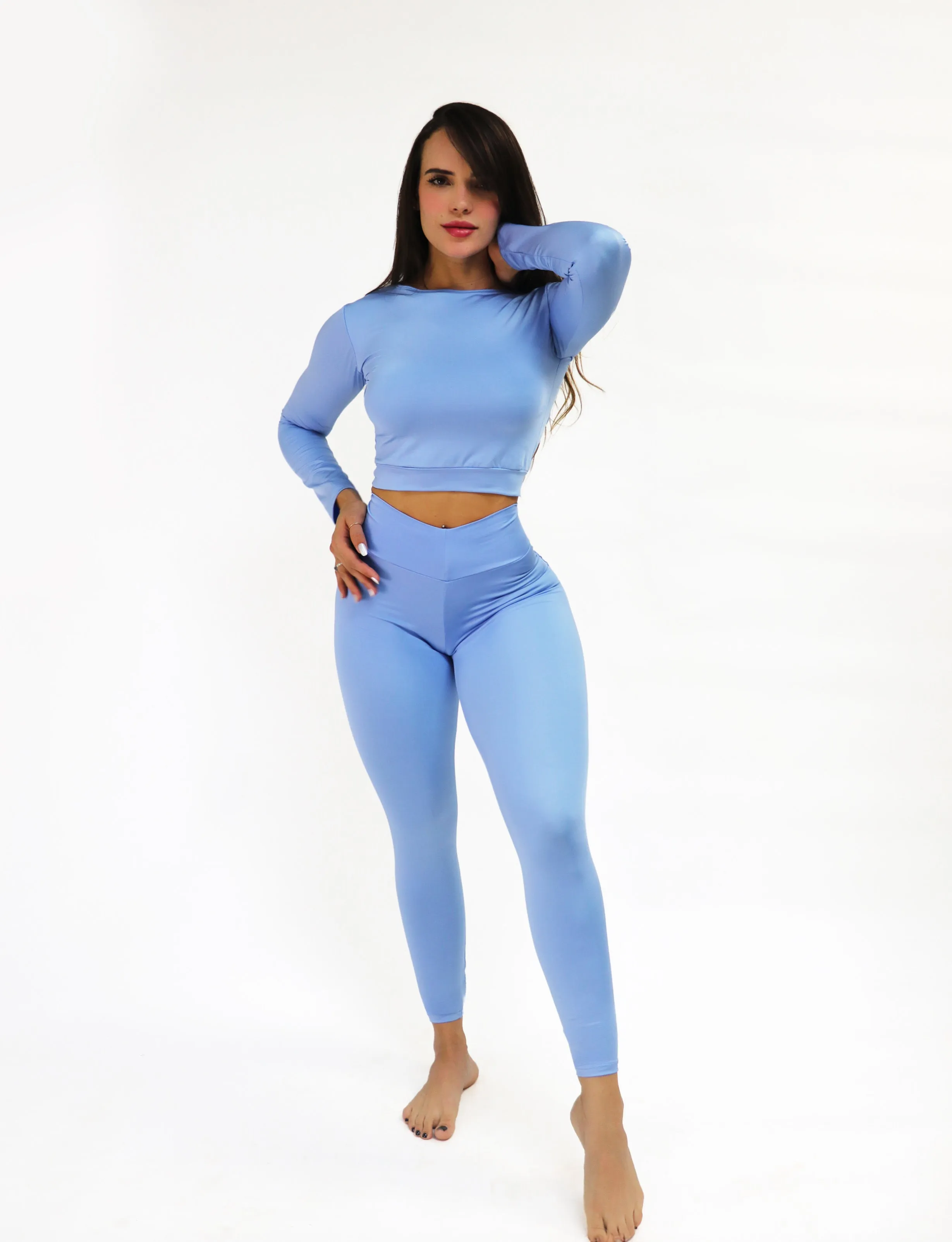 Shiny Blue Bum Bum Pocket Leggings