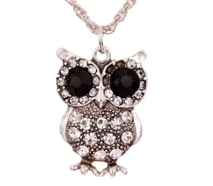 Silver Owl Rhinestone Necklace