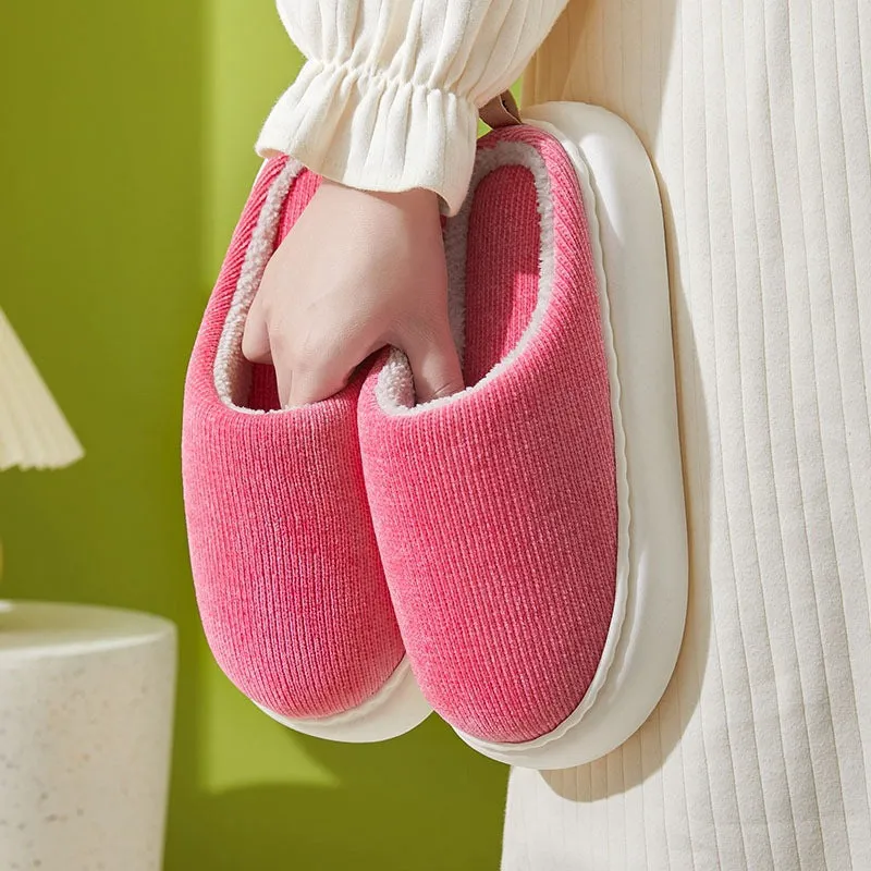 Simple Solid Color New Velvet Fashionable Warm Home Couple Men And Women Cotton Slippers