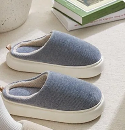 Simple Solid Color New Velvet Fashionable Warm Home Couple Men And Women Cotton Slippers