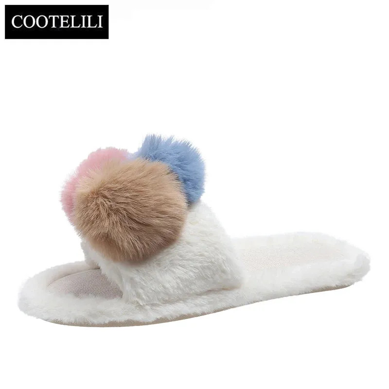 Slippers with Multi Color PomPoms for Women