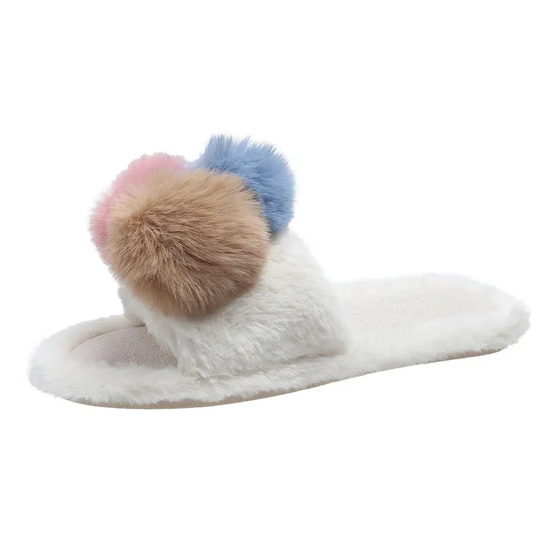 Slippers with Multi Color PomPoms for Women