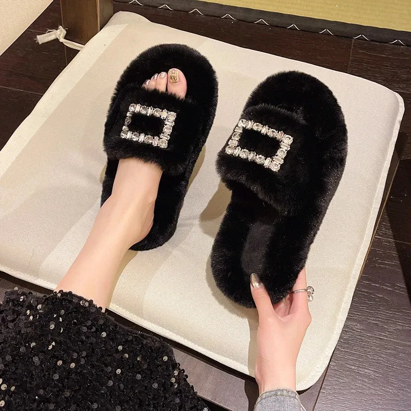 Slippers with Rhinestone Buckle for Women