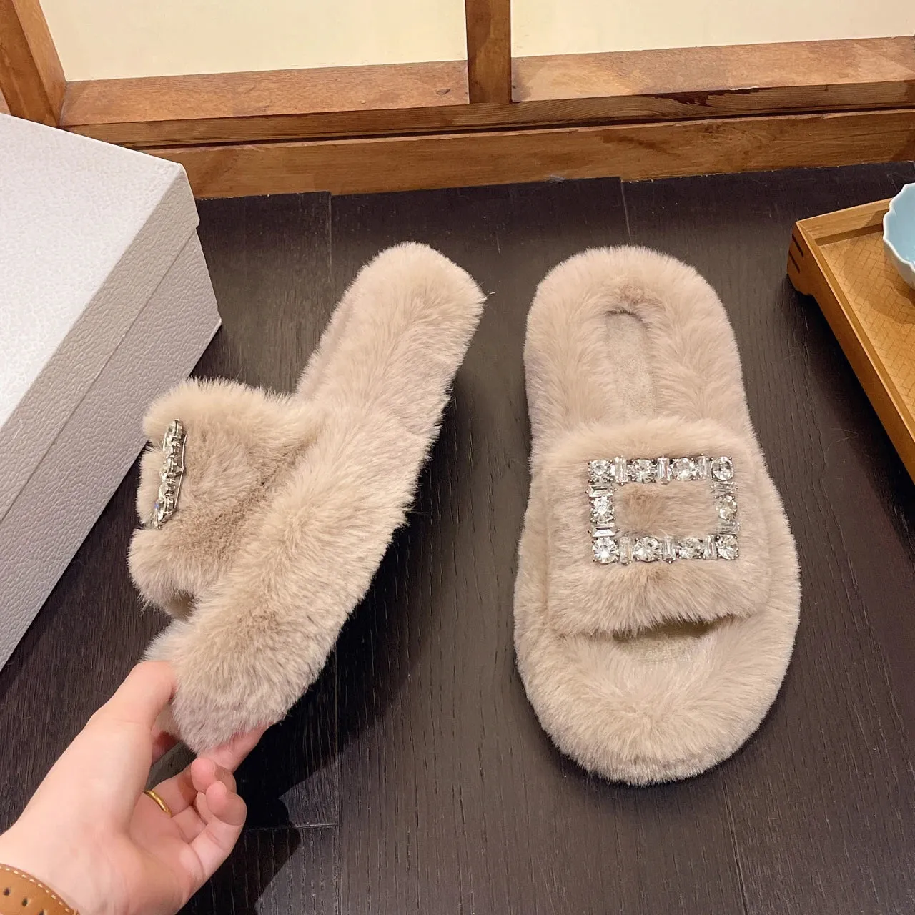 Slippers with Rhinestone Buckle for Women