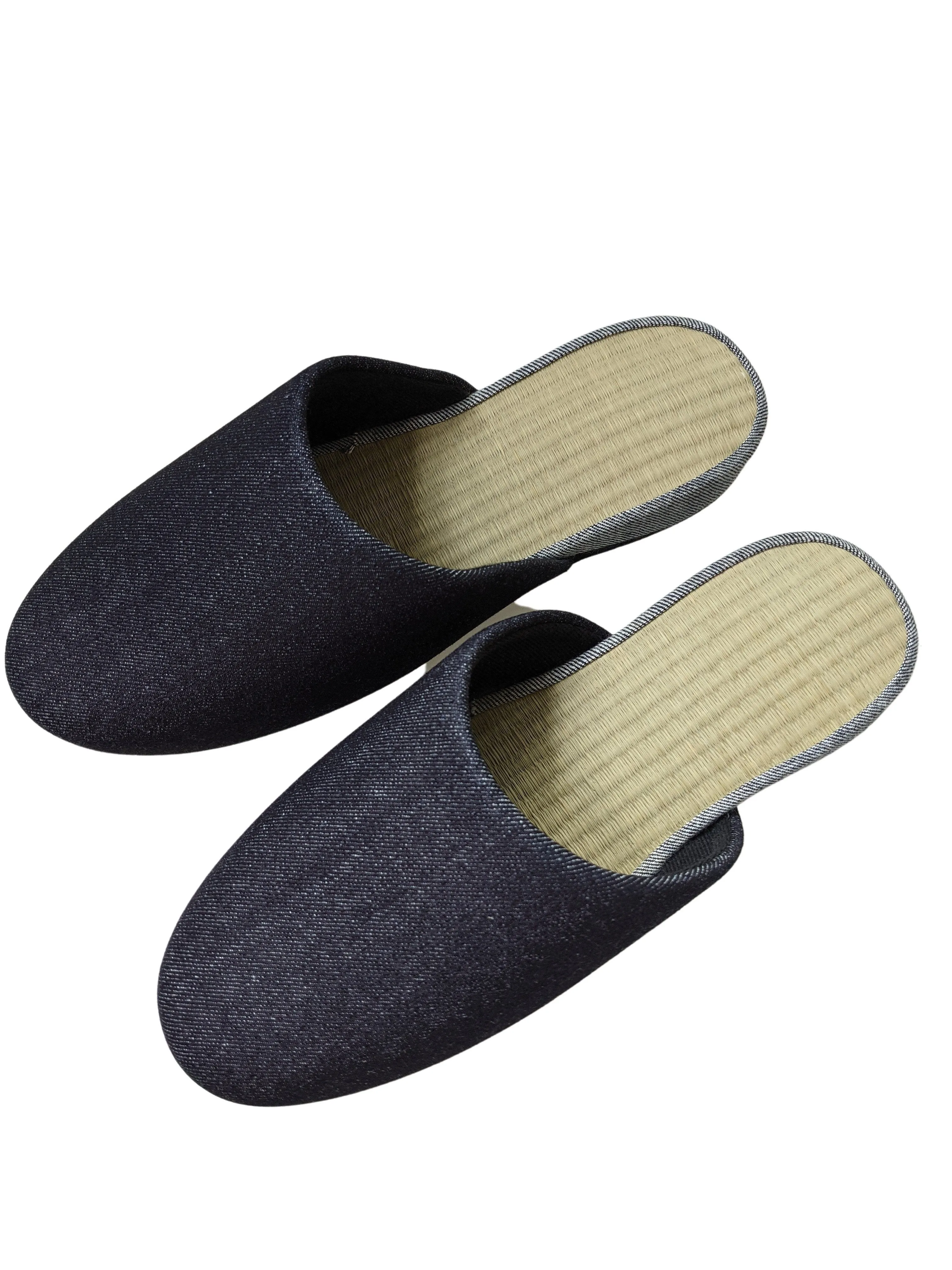 TATAMI Denim Slippers A-Type [Black Wool Felt Sole] / Simple [Denim Hiroshima]