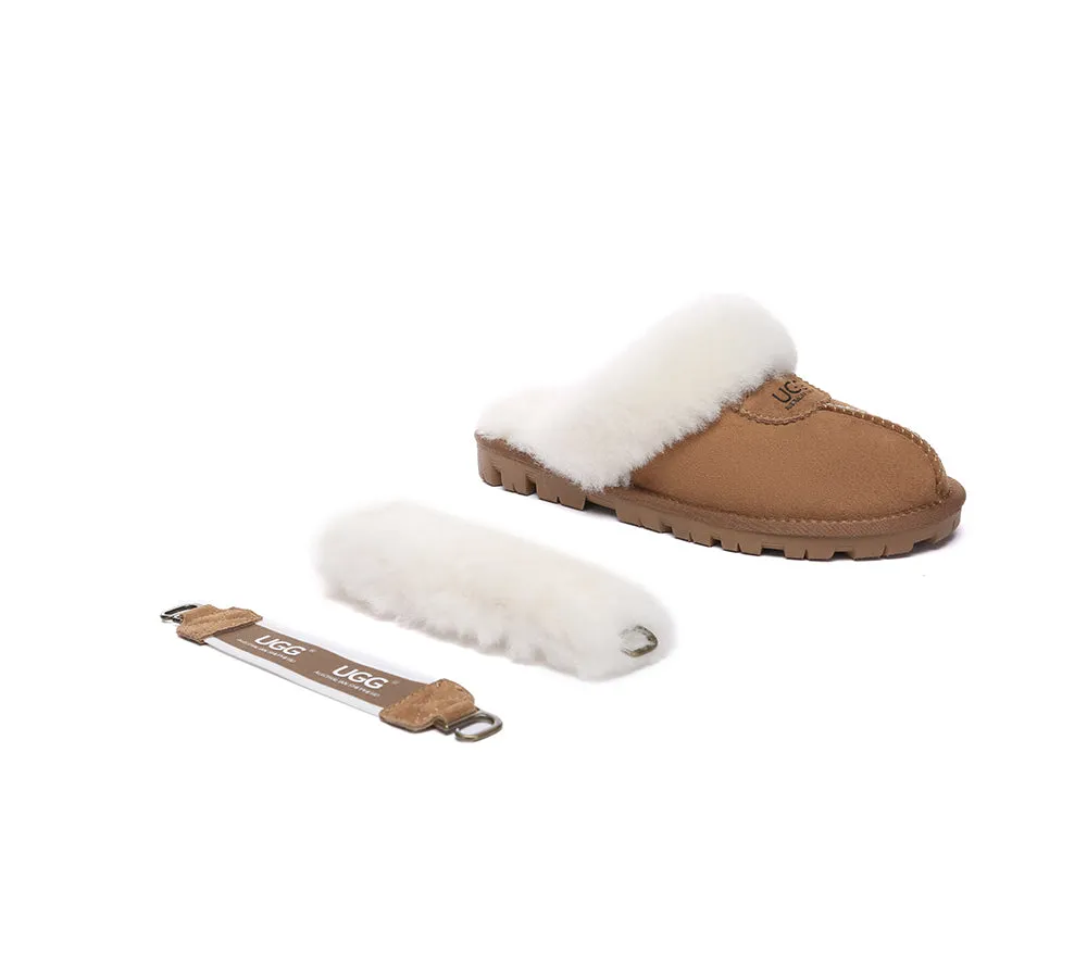 UGG Slippers Women Removable Wool Fluffy Strap Slingback Waffle