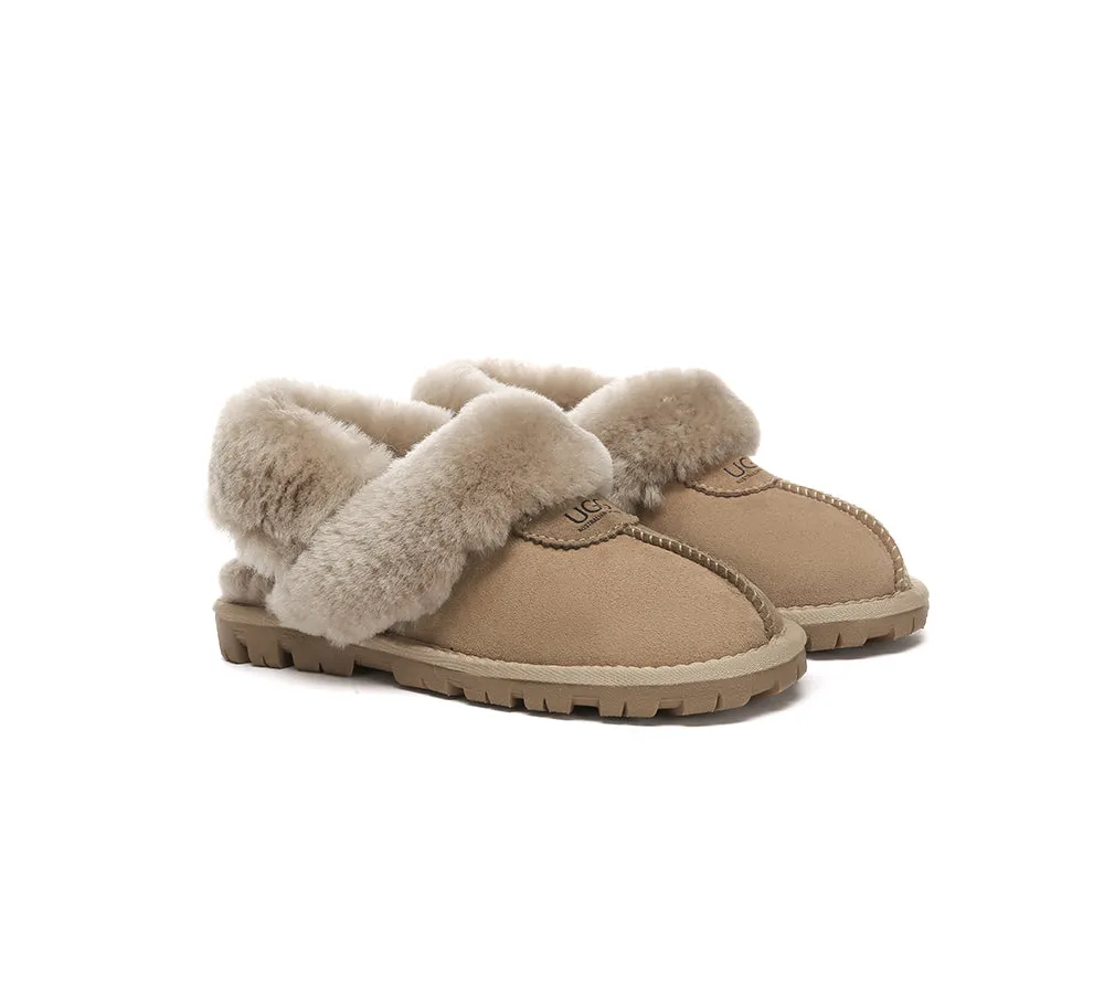 UGG Slippers Women Removable Wool Fluffy Strap Slingback Waffle