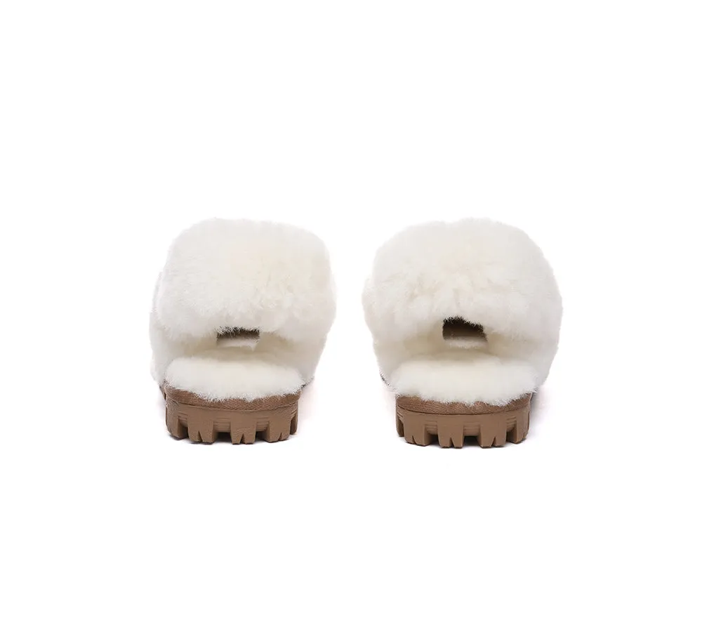 UGG Slippers Women Removable Wool Fluffy Strap Slingback Waffle