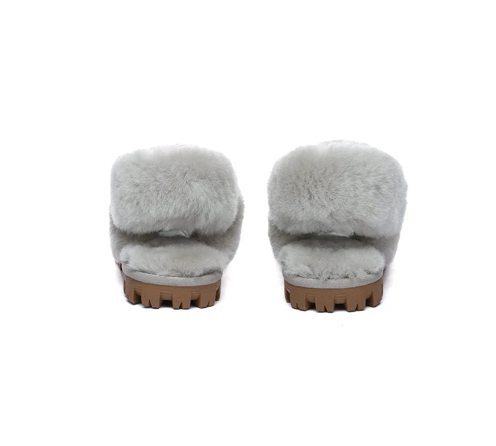 UGG Slippers Women Removable Wool Fluffy Strap Slingback Waffle